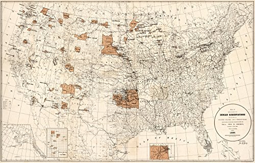 Map Reservations 1888 Nindian Reservations Within The United States And Territories Lithograph 1888 Poster Print by (24 x 36)