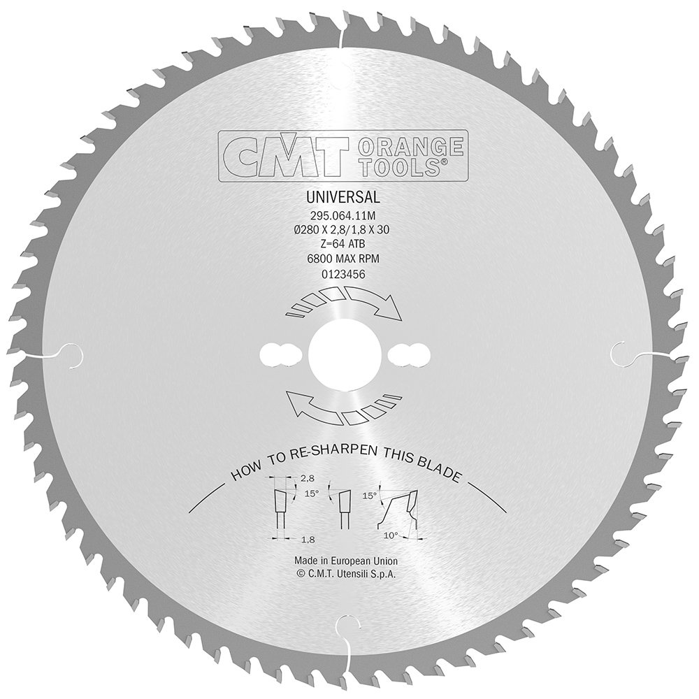 Lame circulaire CMT 295.064.11M de diamètre 280mm avec 64 dents ATB