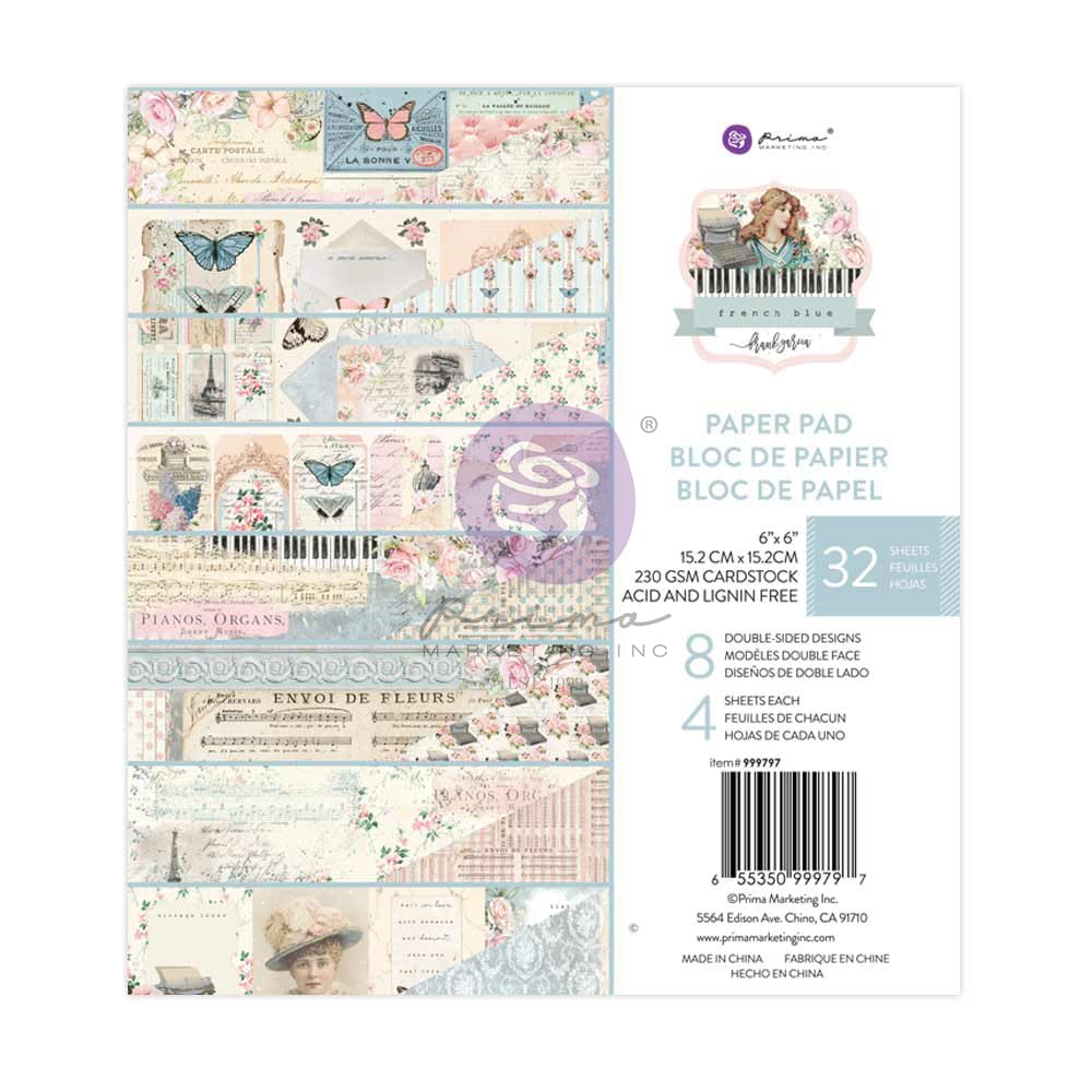 Paper Pad 6"x6" French Blue de Frank Garcia, papier luxueux double-face Prima Marketing