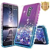 NageBee Quicksand Liquid Floating Glitter Flowing Sparkle Bling Diamond Cute Case w/[Tempered Glass Screen Protector] For ZTE ZMax Pro, ZTE Carry Z981, ZTE Blade X Max (Z983) -Purple/Blue
