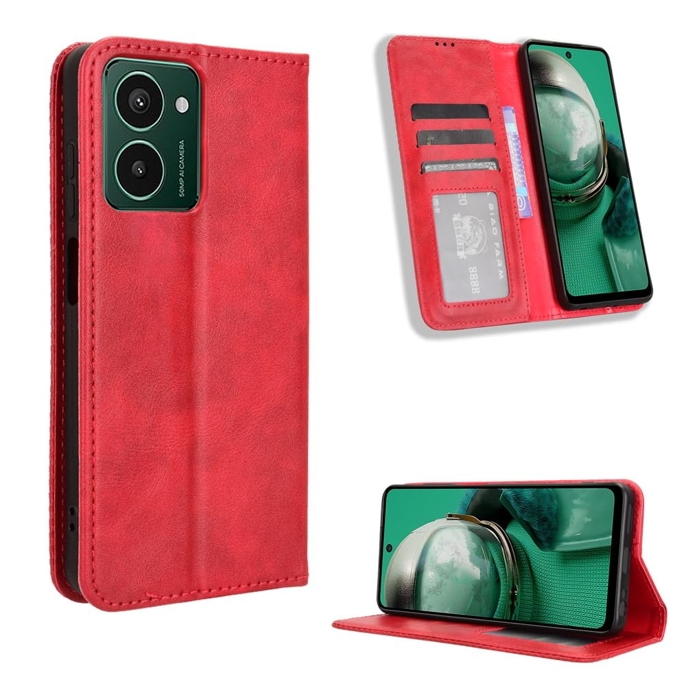 BellaCase HMD Pulse/Pulse Pro/Pulse+ Case [Wallet Case] [Kickstand] [Card Slots] [Magnetic Flip Cover] Compatible with HMD Pulse/Pulse Pro/Pulse+ Smartphone(Red)