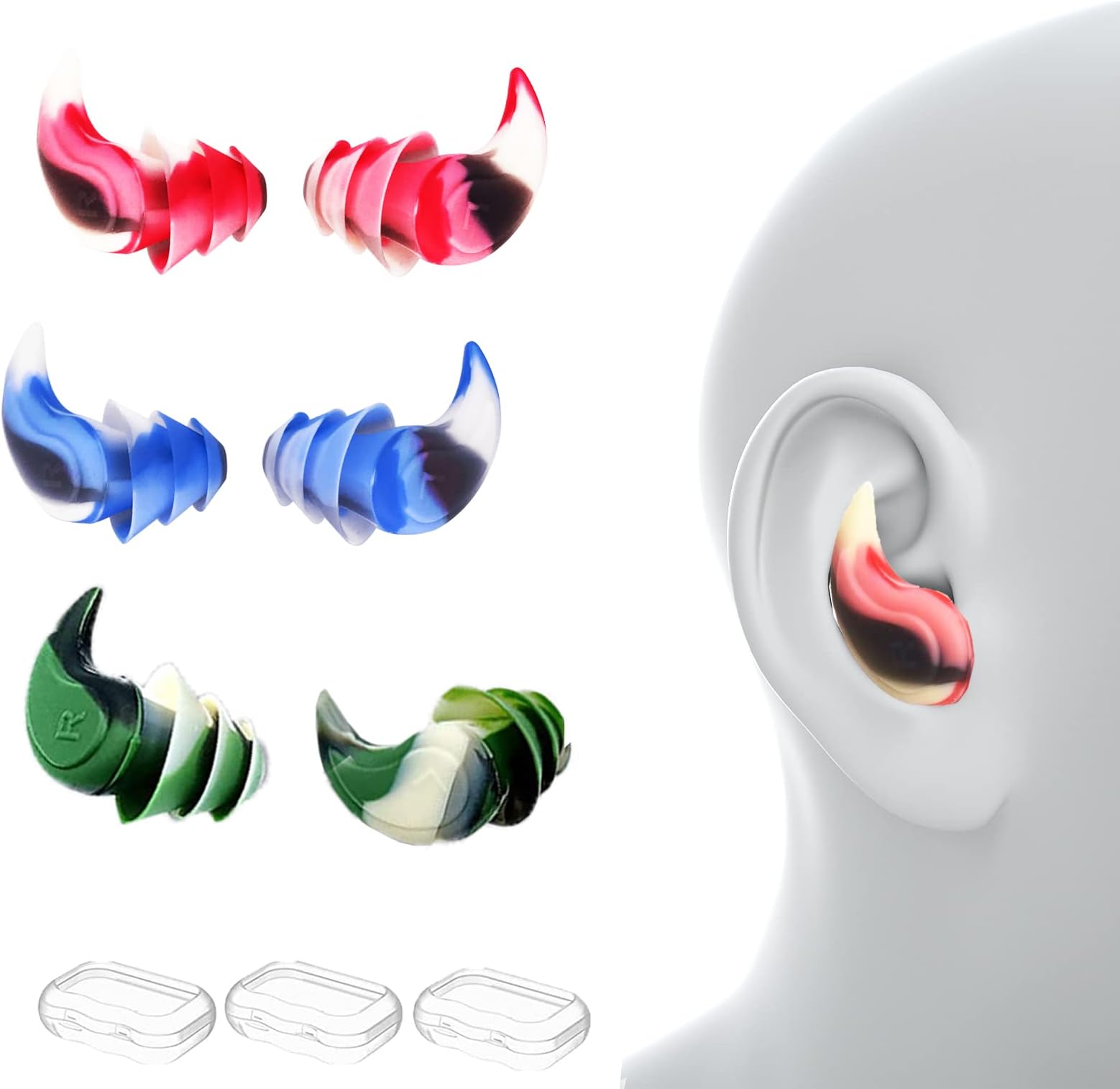3 Pairs of Swimming Ear Plugs, Swim Ear Plugs Adults，Waterproof Silicone Ear Plugs, can Also be Used as Silent Ear Plugs, Unisex Swimmers, for Swimming Surfing Shower Bathing