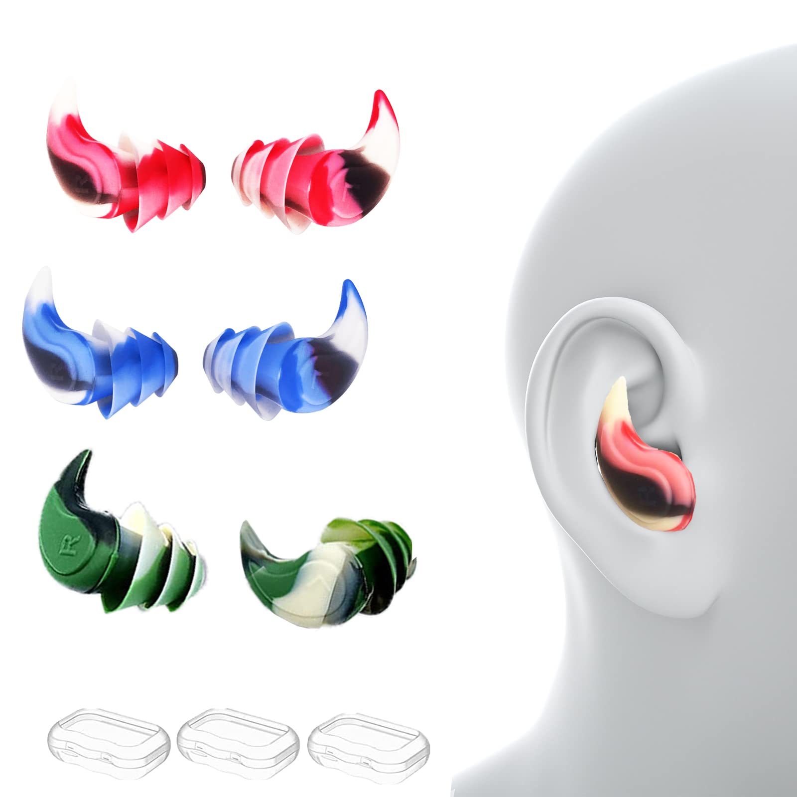 3 Pairs of Swimming Ear Plugs, Swim Ear Plugs Adults，Waterproof Silicone Ear Plugs, can Also be Used as Silent Ear Plugs, Unisex Swimmers, for Swimming Surfing Shower Bathing
