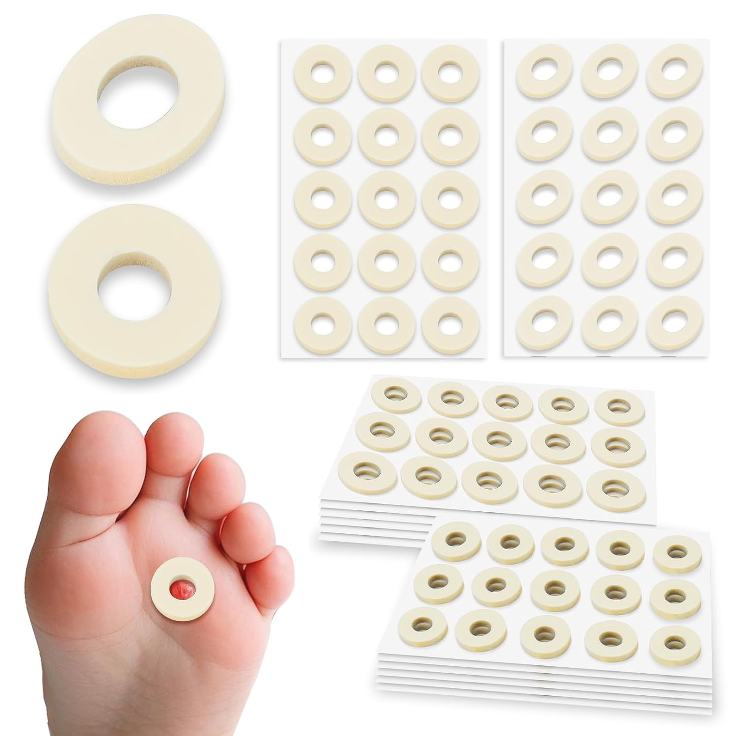 90 Pcs Corn Cushions for Toes and Feet, Oval Shapes Self-Stick Adhesive Latex Foam Pads, Corns, Blisters and Feet From Pressure and Friction, Callus Cushions for Foot Comfort and Pain Relief