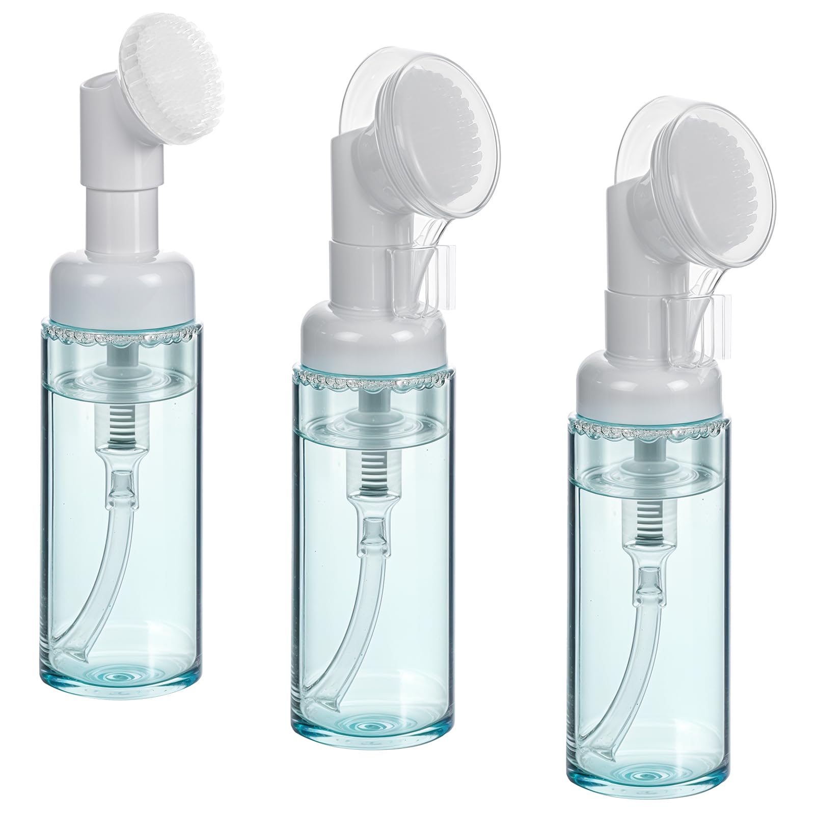 Hpmjz 3 PCS Empty Foaming Pump Dispenser Facial Cleanser Foaming Bottle Small Mousse Foaming Soap Pump Container with Massage Clean Brush Head for