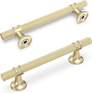 10 Pack 5 Inch Cabinet Pulls knurled Brushed Gold Kitchen Cabinet Handle...
