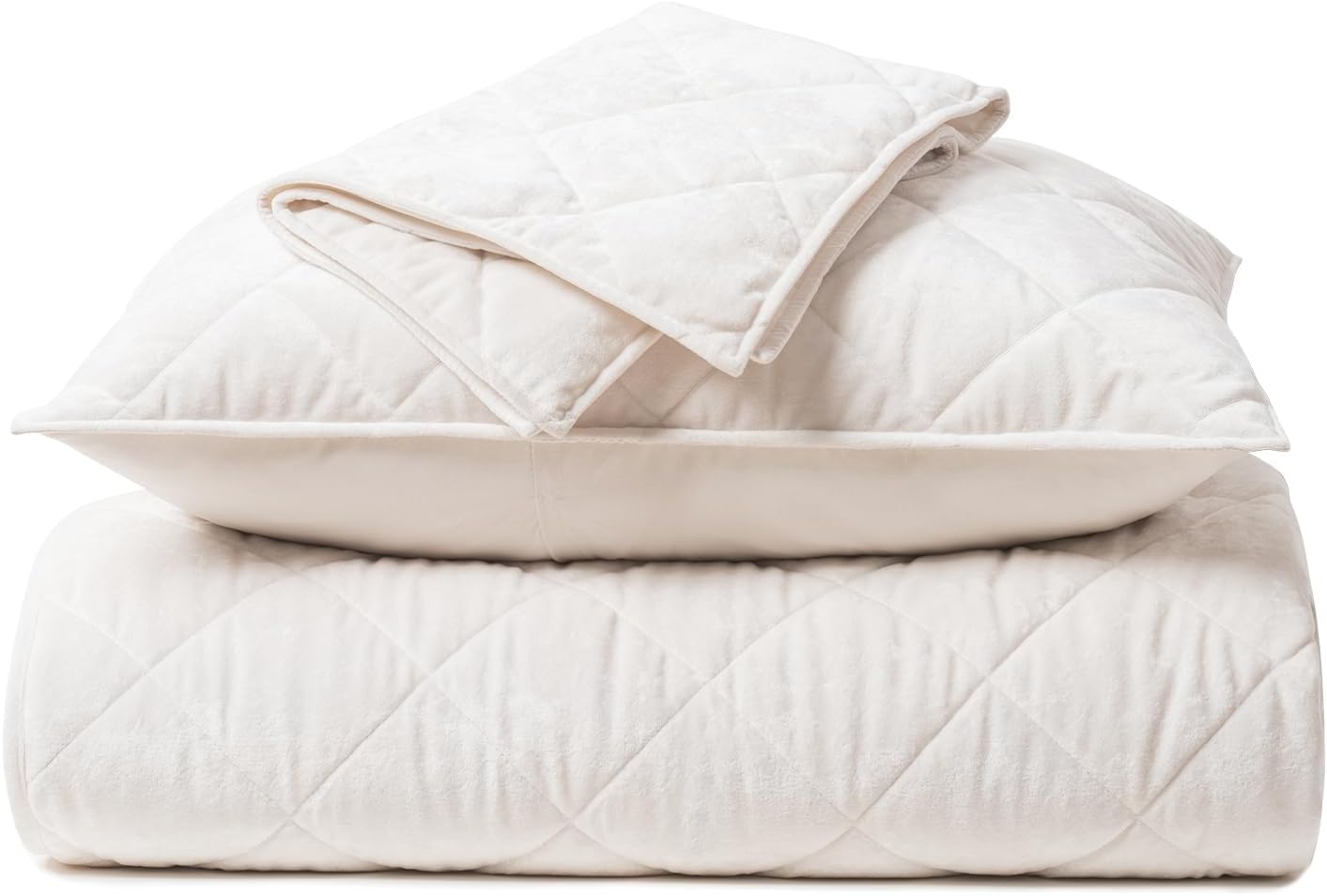 EVERGRACE Luxury Crushed Velvet Quilt Set Queen Size, Diamond Quilted Lightweight Velvet Comforter, Ultra Soft Oversized Bedspread Coverlet Bedding Set for All Season, with 2 Pillow Shams, Off White - Image 7