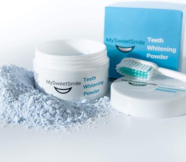 MySweetSmile Teeth Whitening Powder - 6 Month Whitener Supply | Tea, Coffee, Wine & Smoking Stain Remover | Sensitivity & Pain Free Formula for a Bright Smile | Peroxide Free | Refreshing Mint Flavour