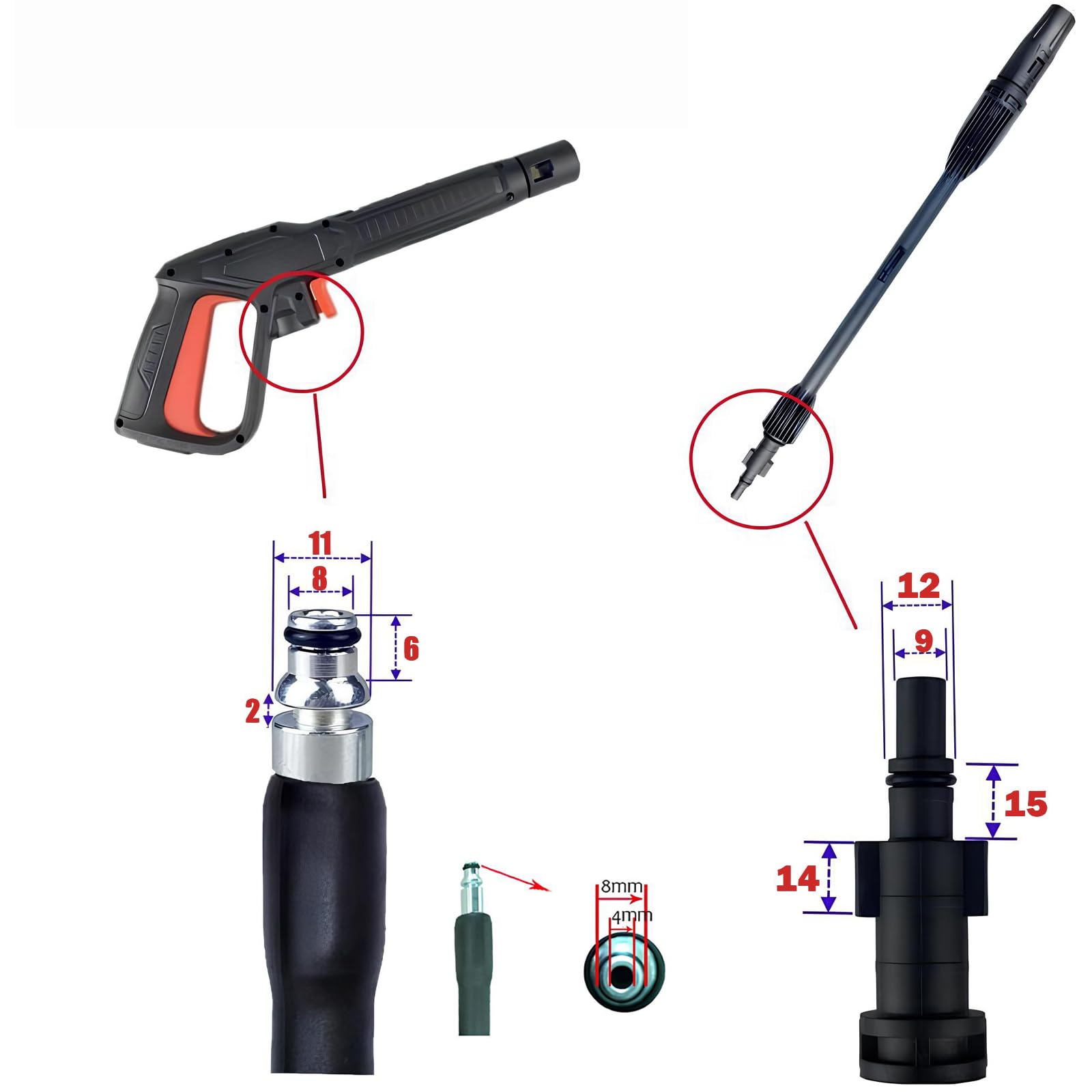 Pistolet Pulvérisateur de Rechange avec Lance à Jet, Compatible Uniquement avec les Nettoyeurs Haute Pression Bosch Aquatak/AQT et Black+Decker, Buse de Pulvérisation Réglable