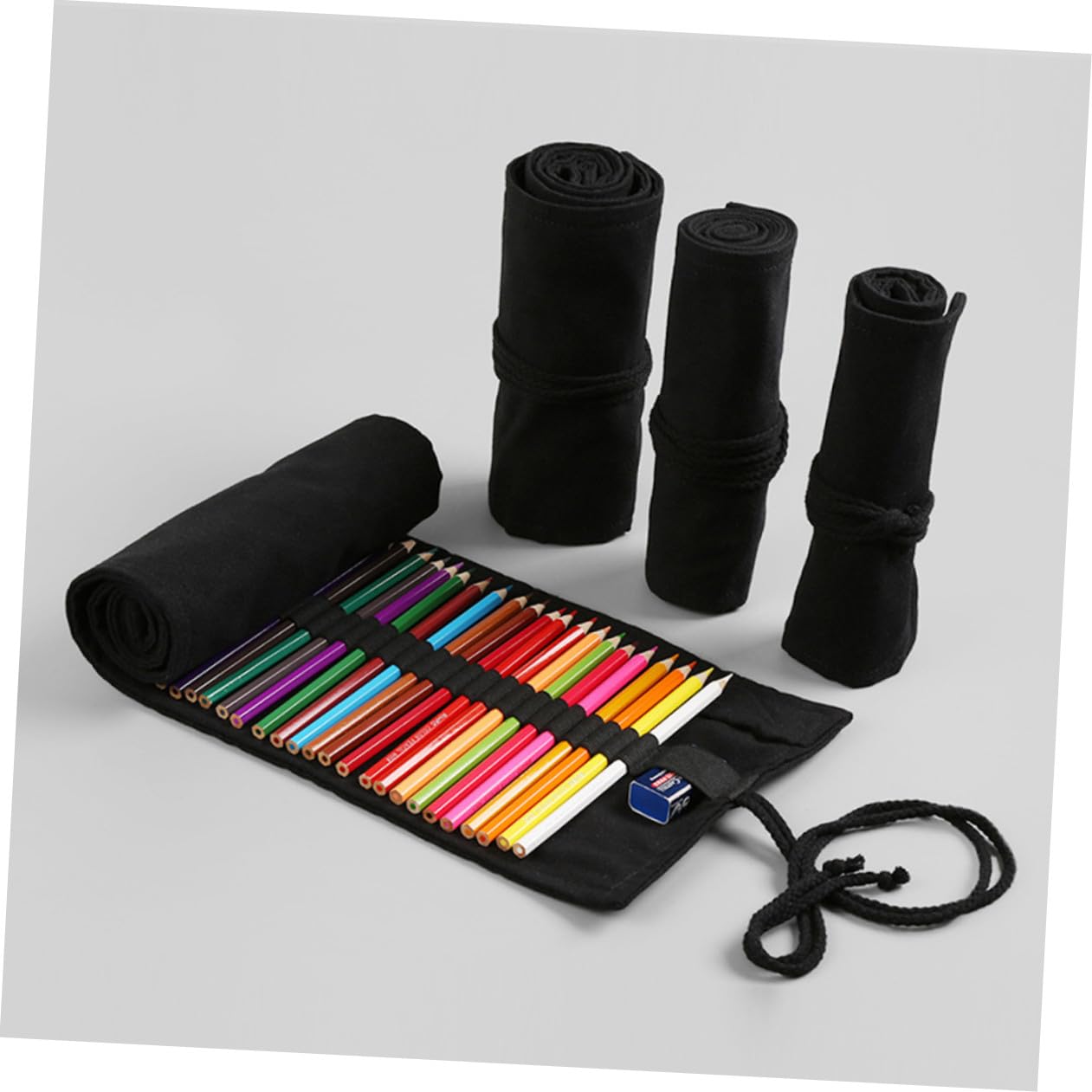 Ciieeo 3piezas Estuche De Lona para Lápices De Gran Capacidad Organizador Portátil De Ranuras para Artistas Bolsa De Almacenamiento Enrollable y Práctica para Dibujos y Negro