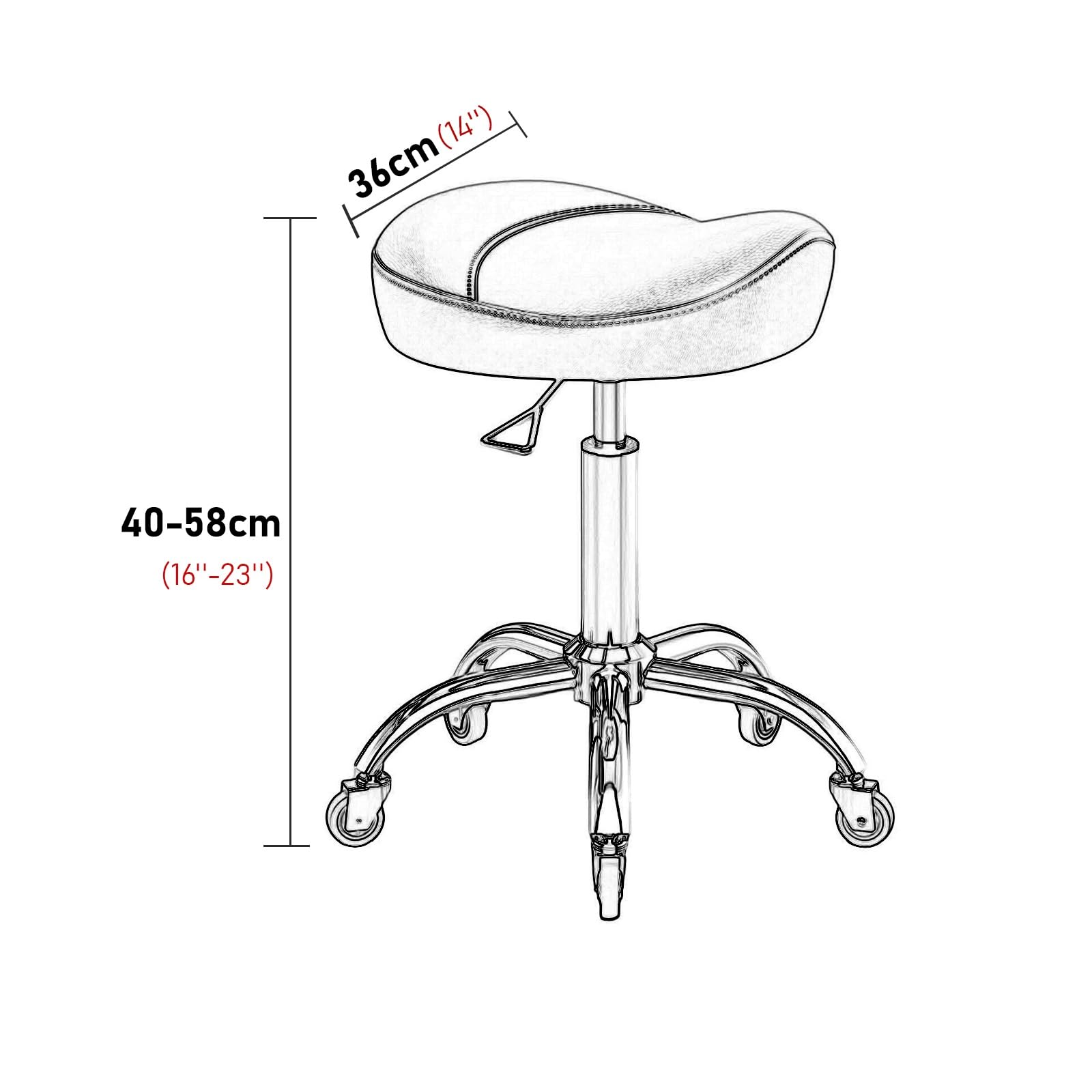 Taburetes con Ruedas de Peluqueria Profesional Altura Ajustable 40-58cm Silla de Montar Giratorio 360° para Trabajo, Estudio, Oficina, Clínica(Pink)