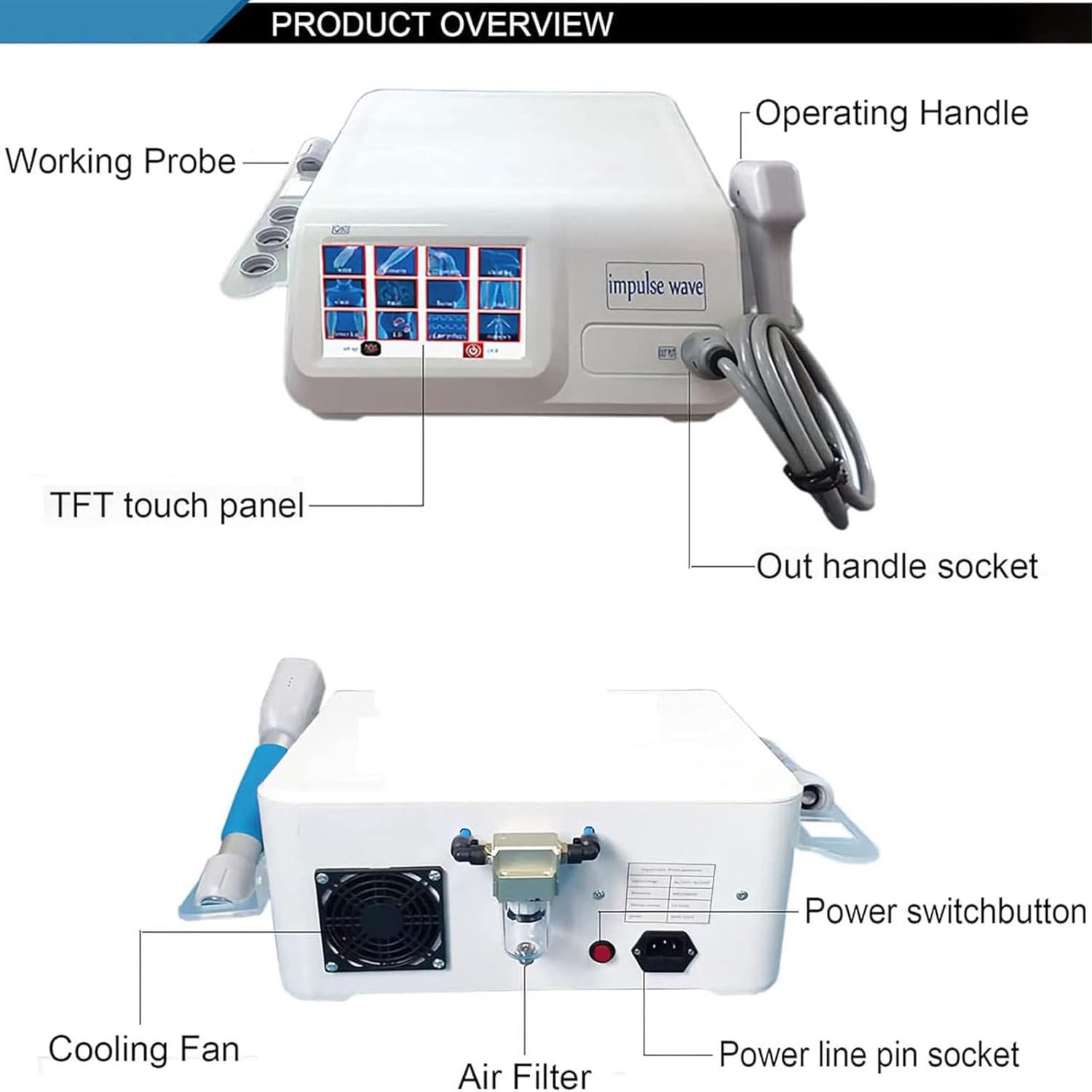 Máquina Terapia Ondas Choque Extracorpóreas Electromagnético E-D Alivio Dolor Masajeador Músculos Profundos Dispositivo Relajación Con 5 Cabezales Masaje