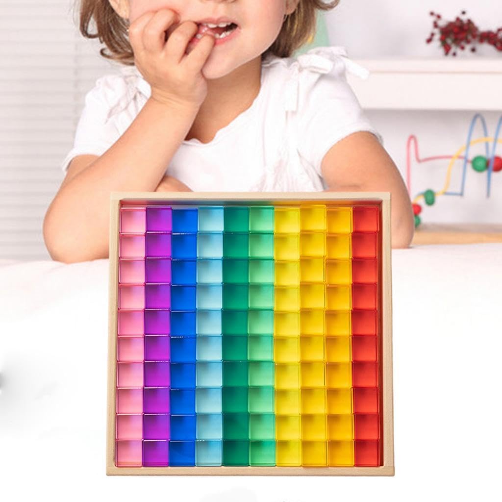 Building Blocks Rainbow Building Blocks Set Transparent Appearance Smooth Learn Color Rainbow GEM Cubes Stacking Toy, 100pcs