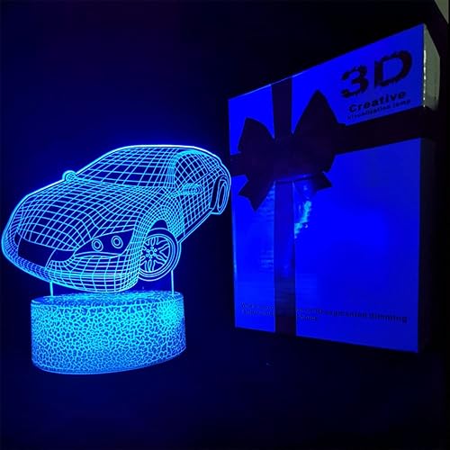 Miniatura 7 de Luz nocturna 3D para automóvil, lámpara de ilusión holograma 3D de 4 patrones, control remoto regulabletáctil inteligente, luz LED que cambia de