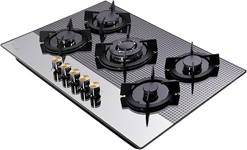 Miniatura 4 de Estufa de gas de 30 pulgadas, vidrio templado, 5 quemadores, placa de gas de combustible doble, estufa de gas GLPG, tapa de gas convertible