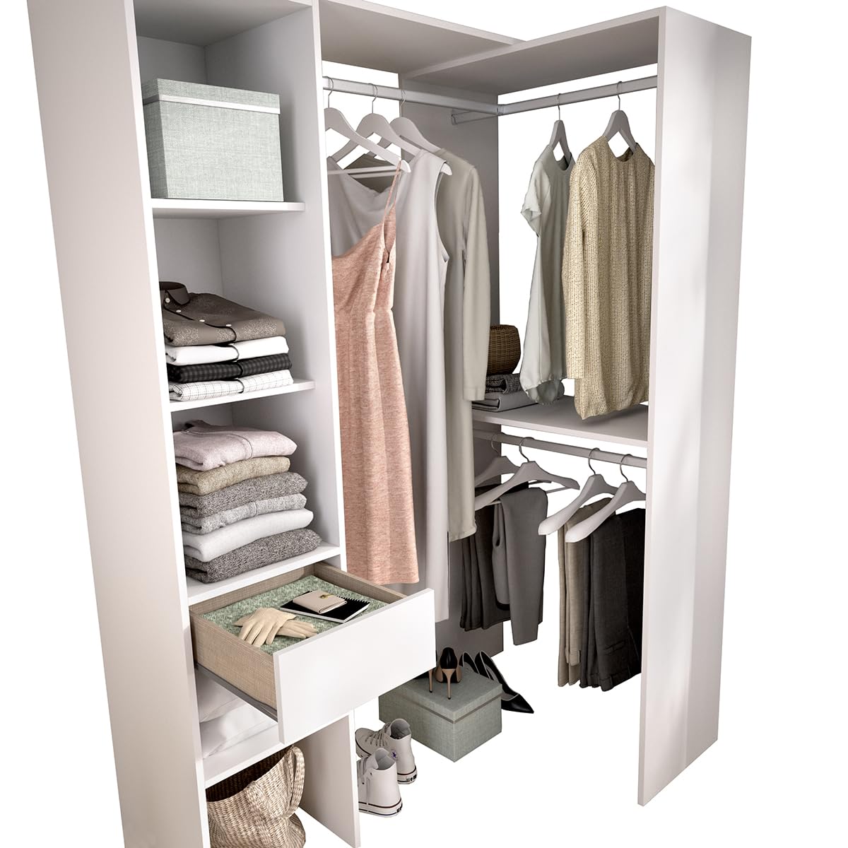 PEGANE Armoire Dressing Double en Bois mélaminé Coloris Blanc - Longueur 98 x Profondeur 41 x Hauteur 187 cm