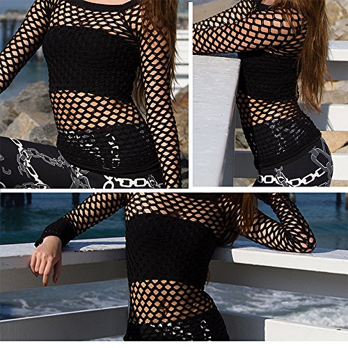 TD Women's Elastic Nylon-Spandex Long Sleeve Fishnet Layer Blouse Top3