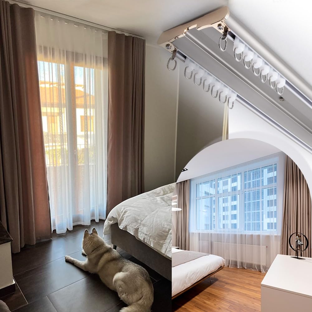 Raumteiler-Set mit Doppelschiene, Deckenmontage, robuste Aluminiumschiene für Schlafzimmer und Büro, 380 cm, stilvolles Blau, perfekt für Raumtrennung und Inneneinrichtung