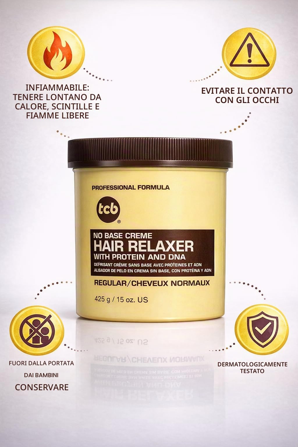 3 x crema lisciante TCB No Base Creme Hair Relaxer REGULAR – Normale 425 g (totale – 1275 g)