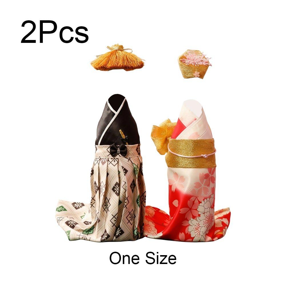 Lot De 2 Housses De Bouteille Créatives De Style Kimono Japonais avec Chapeaux, Idéales pour Décorer Une Bouteille De Vin Ou De Champagne.