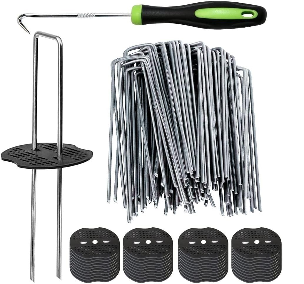 Weed Control Mat Membrane Pegs, U-Shaped Galvanised Pins, Buffer Washer Pegs, Stainless Steel Oven Racking Rods (200)
