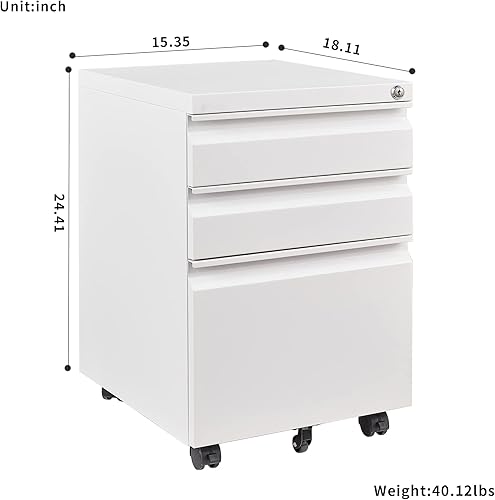 Miniatura 10 de Archivador de 3 cajones con cerradura archivador móvil de acero sobre ruedas antiinclinación armarios de oficina con bloqueo rodante debajo del