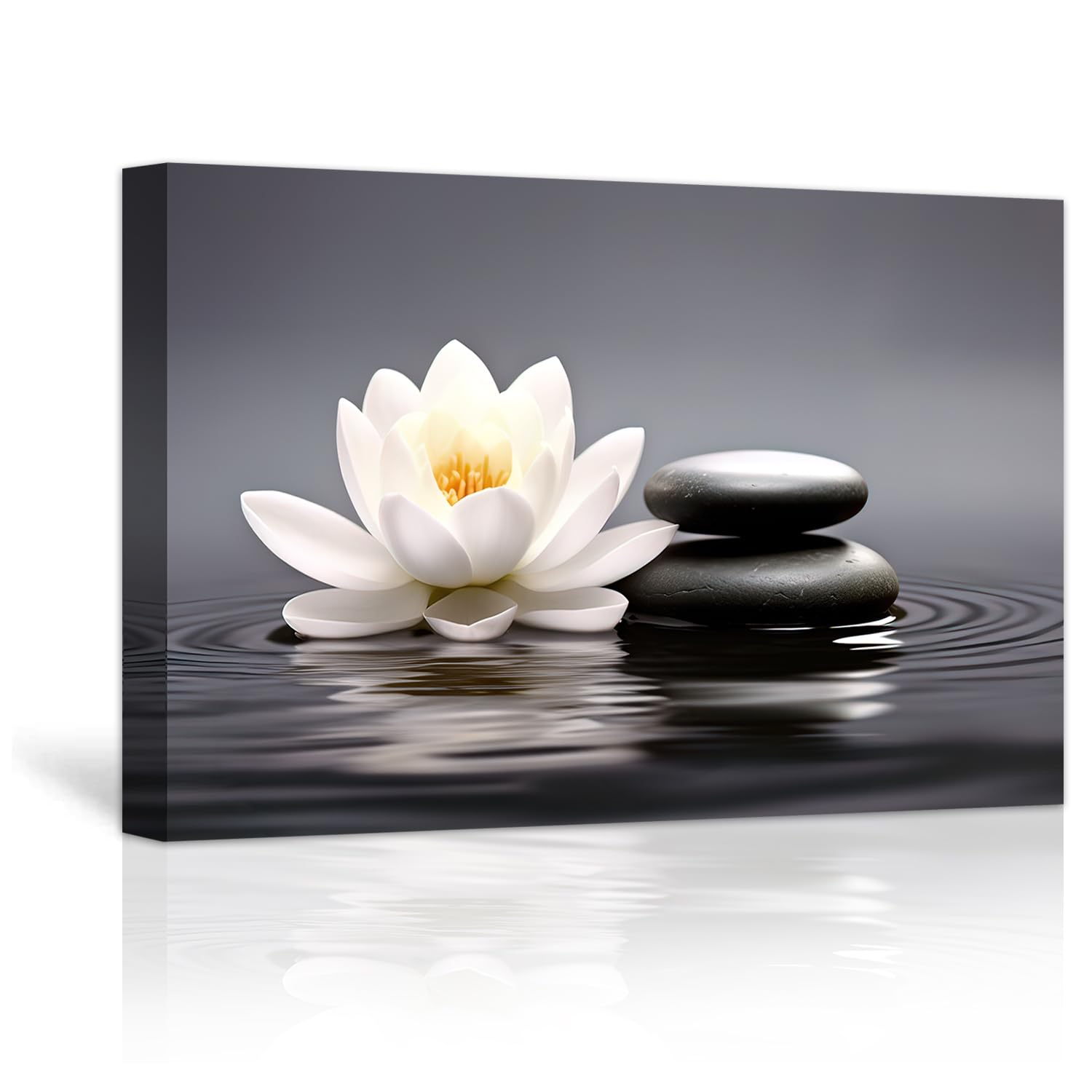 LZIMU Zen Wall Art Lotus Flowers Stones on Water Pictures Canvas Prints Bathroom Decor Spa Artwork for Yoga Meditation Room Spiritual Gifts (Zen-2