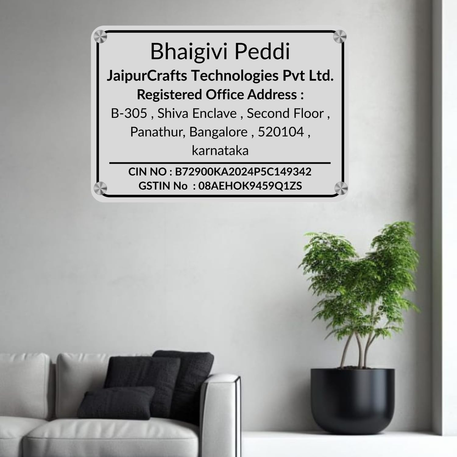 Webelkart Custom GST Name Plate for Office, Acrylic Laminated Board, 30 x 20 cm - White — Amazon image 4