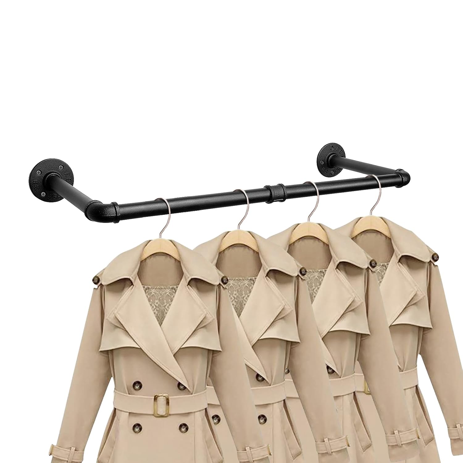 Industrial Iron Pipe Clothes Hanging Bar DIY Wall-Mounted Garment Rack Heavy Duty Clothing Rack for Bedroom Laundry Room