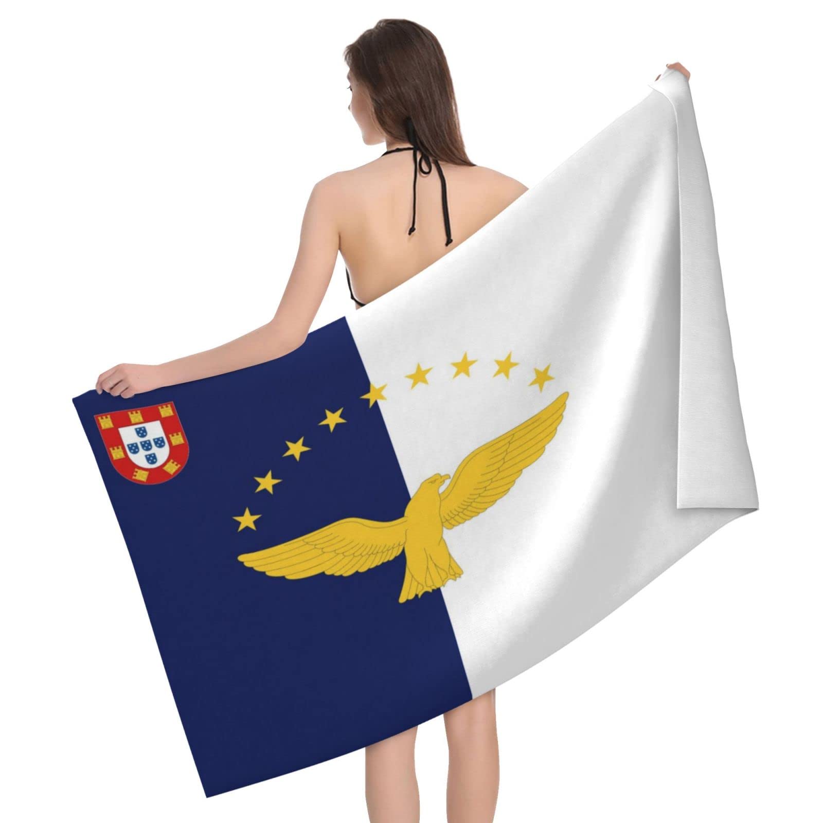 Lawenp Azores Flag Beach Towel, Lightweight Sand Free Quick Dry Microfiber Absorbent Bath Towel for Kids, Adults, Swimming, Bath, Yoga, Pool, Travel, Camping 32"X52"