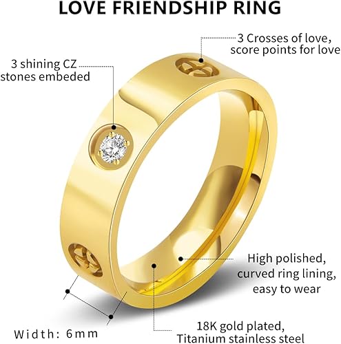 Miniatura 3 de AmorArtSky Anillo de Amor Oro 18k Plata Anillos Anillo de Amistad con Diseño de Tornillo Incrustación Circonita Cúbica Acero Inoxidable Bandas de