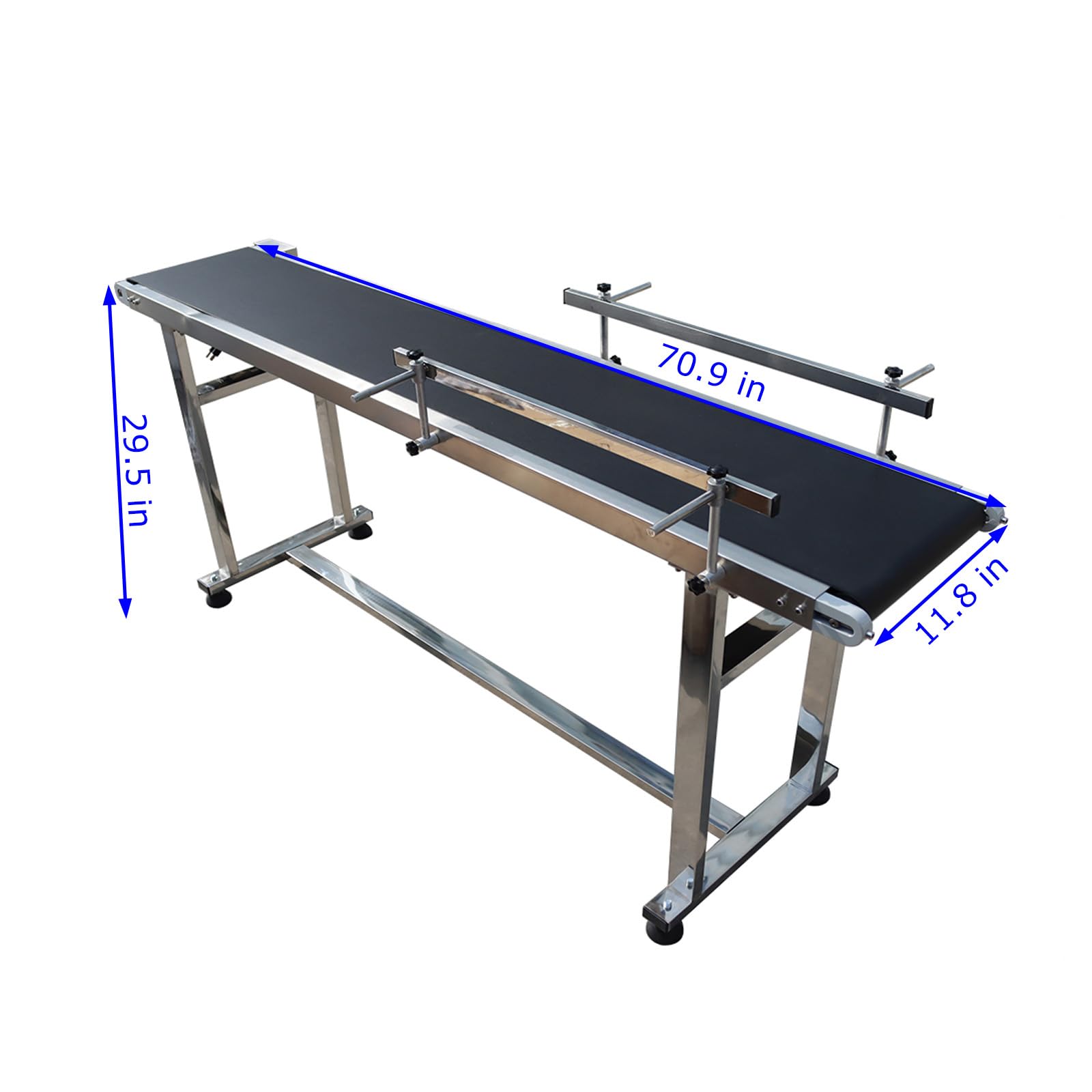 BEILOCKERY 70.9 inch PVC Belt Conveyor 11.8 inch Width Double Guardrails Stainless Steel Frames Belt Conveyor for Conveying Bottles Metal Plastic Bags Cartons 110V 120W