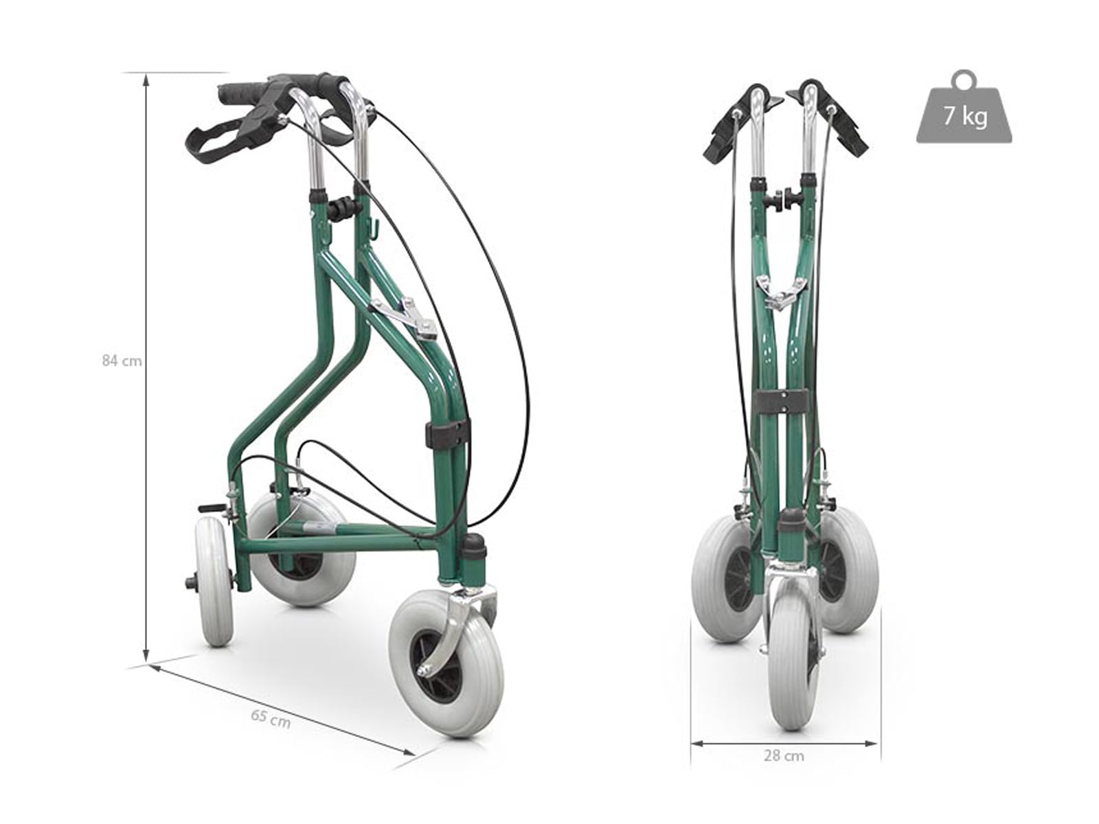 Quirumed Walker pieghevole a 3 ruote con cestino e zaino