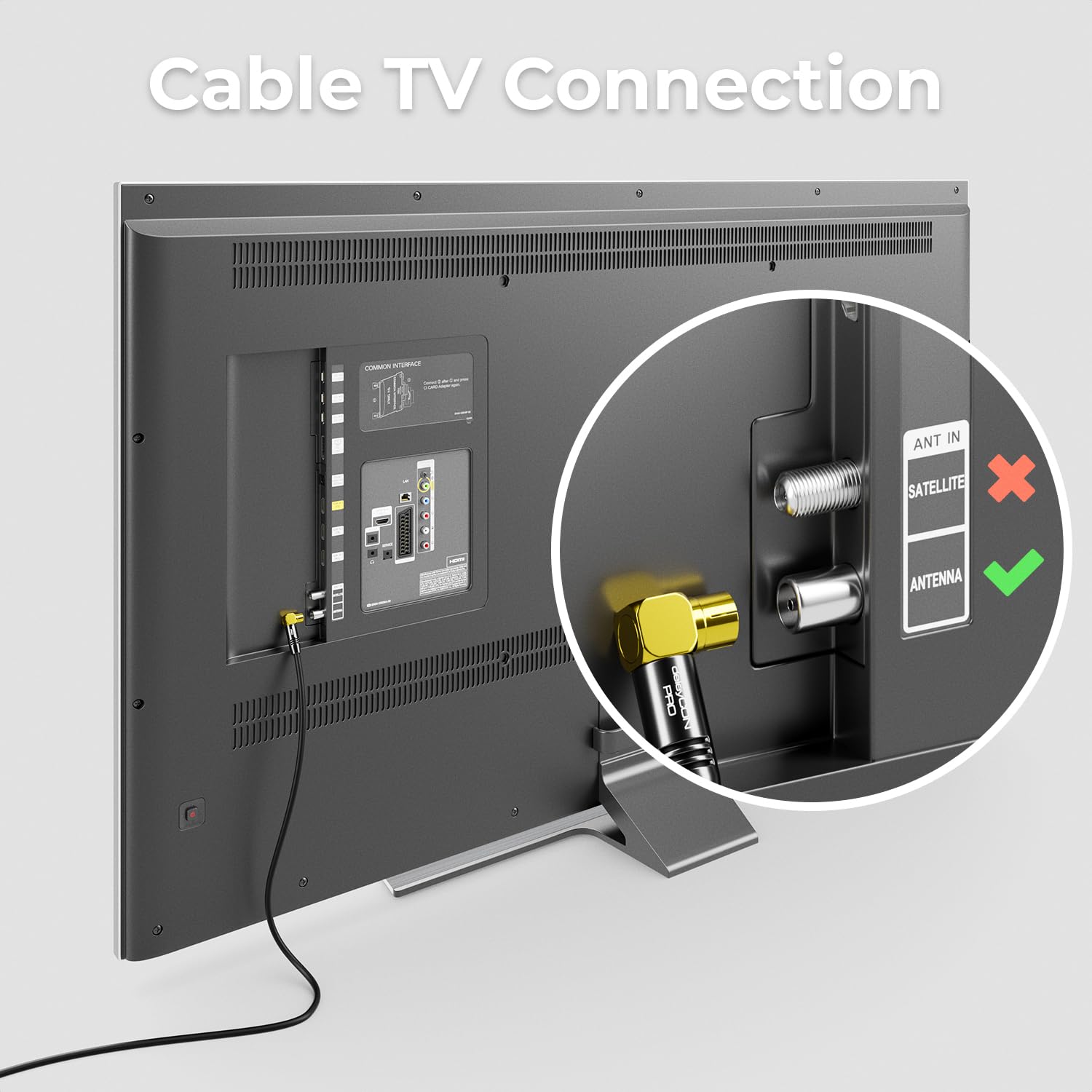 deleyCON 3,0m Kabel Antenowy TV 4K - 4K Ultra HD Full HD HDTV - 2x Kątowy - Kabel Koncentryczny - Wtyk IEC (90°) do Gniazda IEC (90°) - Metalowe Złącza - Czarny