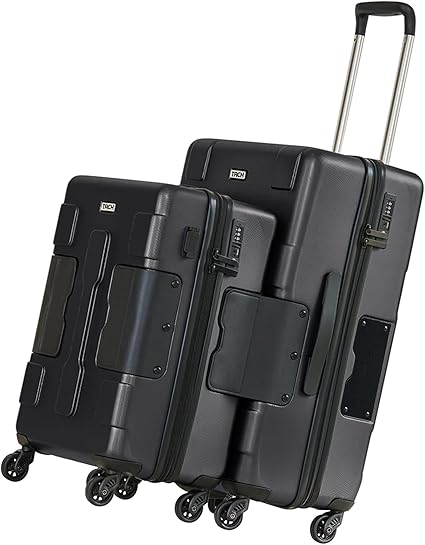 Tach V3.1 Hard Shell 2 Piece Luggage Set - 20 & 28 inch Luggage | Carry On & Large Checked Suitcases | Patented Built-In Connecting System | Rolling Suitcase Links 9 Bags (Black)