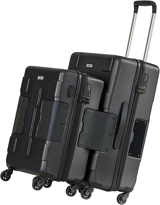 Tach V3.1 Hard Shell 2 Piece Luggage Set - 20 & 28 inch Luggage | Carry On & Large Checked Suitcases | Patented Built-In Connecting System | Rolling Suitcase Links 9 Bags (Black)