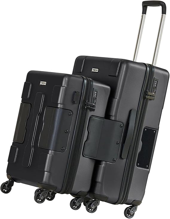 Tach V3.1 Hard Shell 2 Piece Luggage Set - 20 & 28 inch Luggage | Carry On & Large Checked Suitcases | Patented Built-In Connecting System | Rolling Suitcase Links 9 Bags (Black)