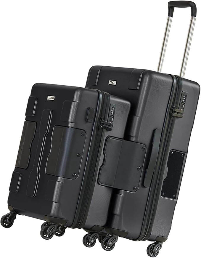 Tach V3.1 Hard Shell 2 Piece Luggage Set - 20 & 28 inch Luggage | Carry On & Large Checked Suitcases | Patented Built-In Connecting System | Rolling Suitcase Links 9 Bags (Black)