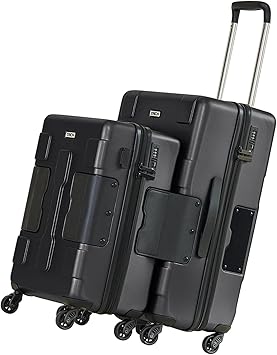 Tach V3.1 Hard Shell 2 Piece Luggage Set - 20 & 28 inch Luggage | Carry On & Large Checked Suitcases | Patented Built-In Connecting System | Rolling Suitcase Links 9 Bags (Black)