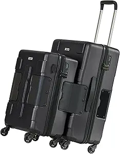 Tach V3.1 Hard Shell 2 Piece Luggage Set - 20 & 28 inch Luggage | Carry On & Large Checked Suitcases | Patented Built-In Connecting System | Rolling Suitcase Links 9 Bags (Black)