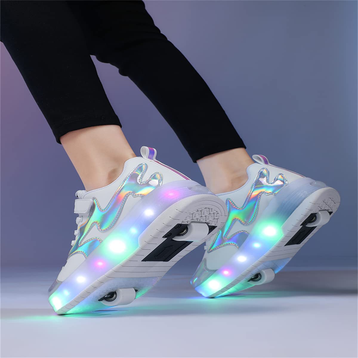 Kowo Wielokolorowe buty z diodami LED dla chłopców i dziewczynek, wrotki, rozmiar 10-6, unisex, buty sportowe, 35 EU