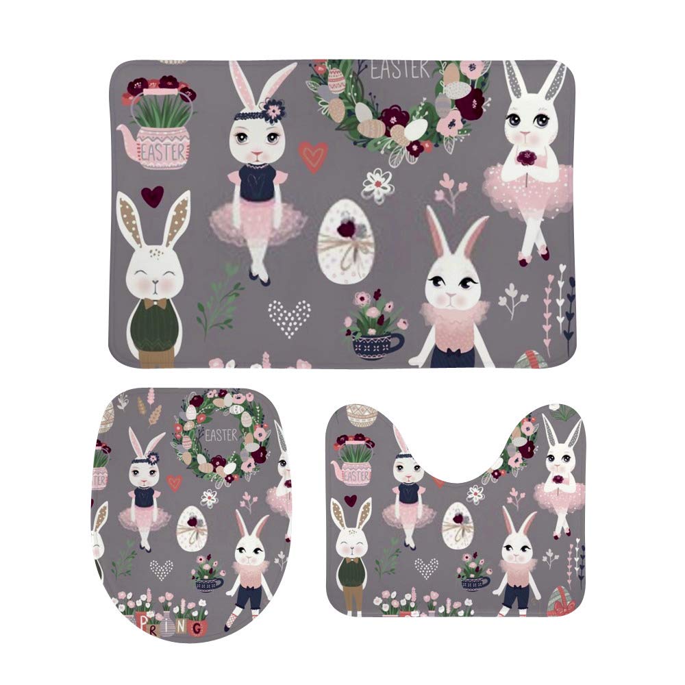 Tapis de bain pour vacances de Pâques gris et cosy pour la famille
