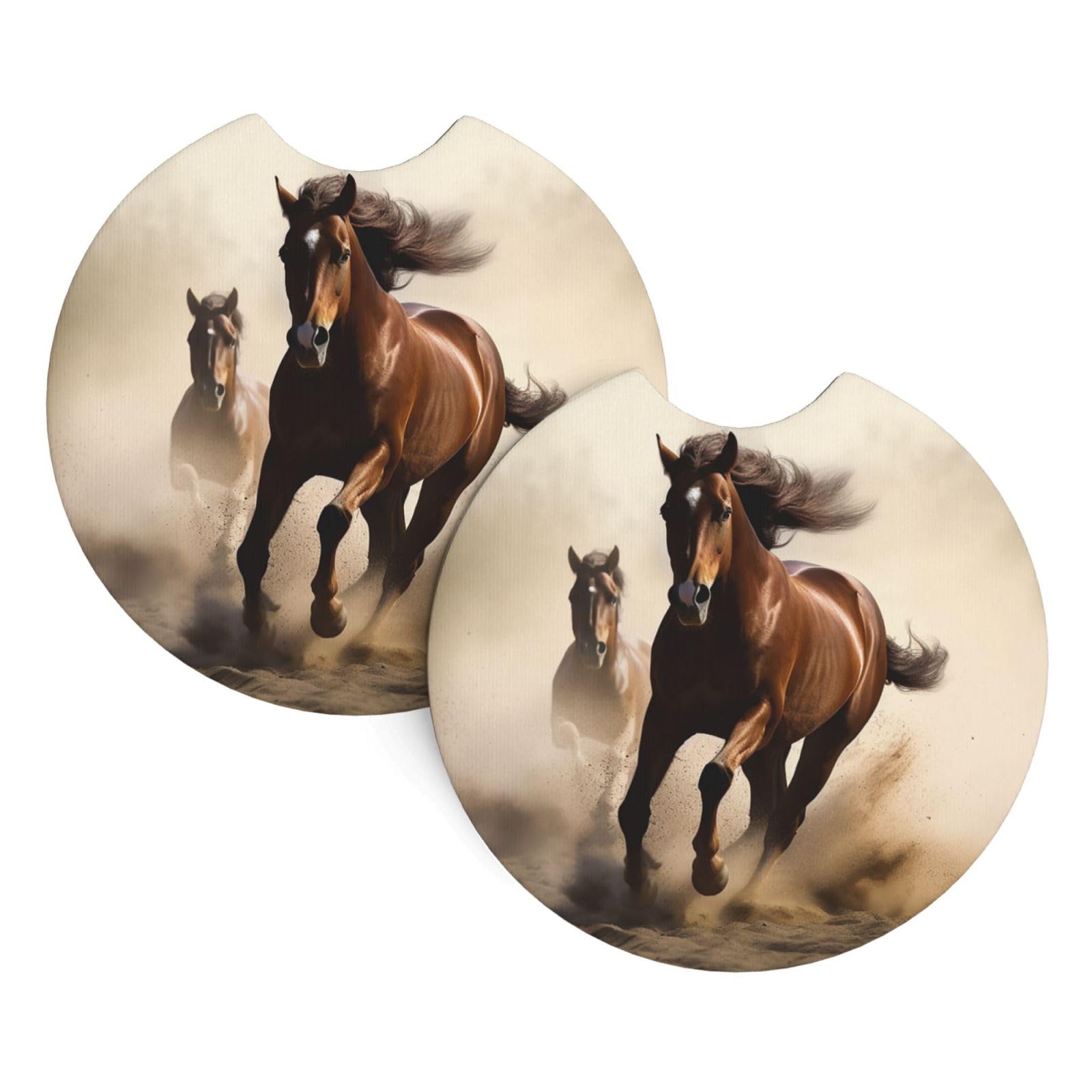 2PCS Car Coaster for Cup Holders Universal Auto Cup Mat Animals Horse Running Cup Coaster Pad 2.7" Waterproof Neoprene Non-Slip Cup Holder Coasters Car Interior Accessories for Women Men