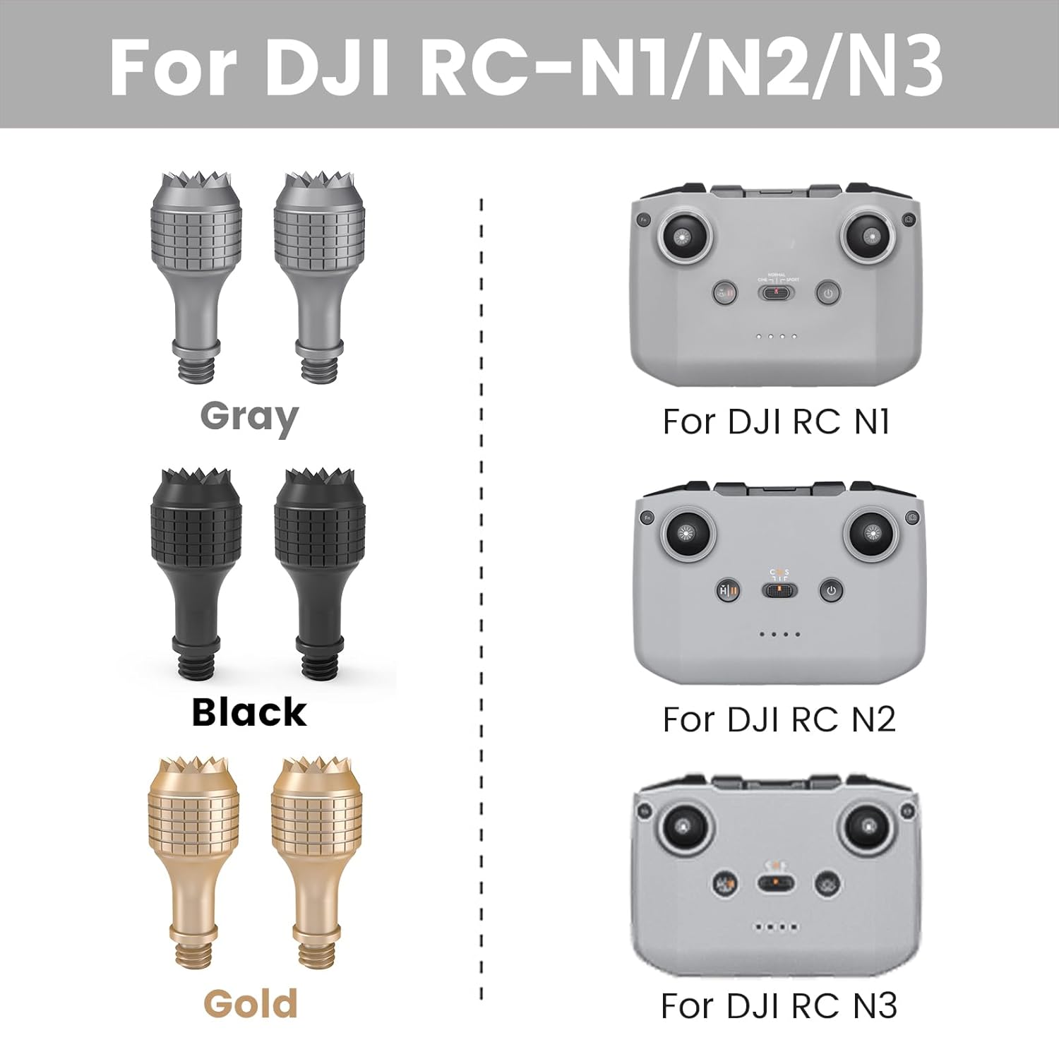 3 Pairs N1/N2/N3 Aluminum Remote Control sticks for DJI Mini 2/2 SE/Air 2S/Mini 4K/Mini 3/3 Pro/Mini 4 Pro/Mini 5 Pro/Air 3/3S/Neo/Flip/Mavic 3/3 Pro/3 Pro Cine/3 Classic/Mavic Air 2 Drone Accessories