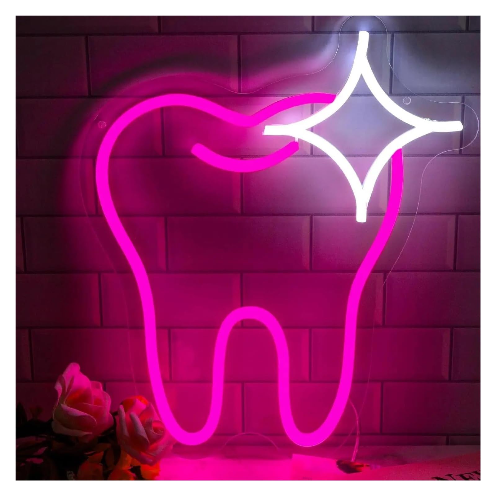 Byambd Pink Home Bar Decor Teeth Neon Decorative Lights Dimmable Signs Dental Office 32Cm×37Cm(Pink)