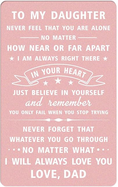 DEGASKEN Daughter Graduation Card from Dad - To My Daughter, Never Feel You Are Alone - Inspirational Daughter New Job Gifts from Father, Metel Engraved Wallet Card