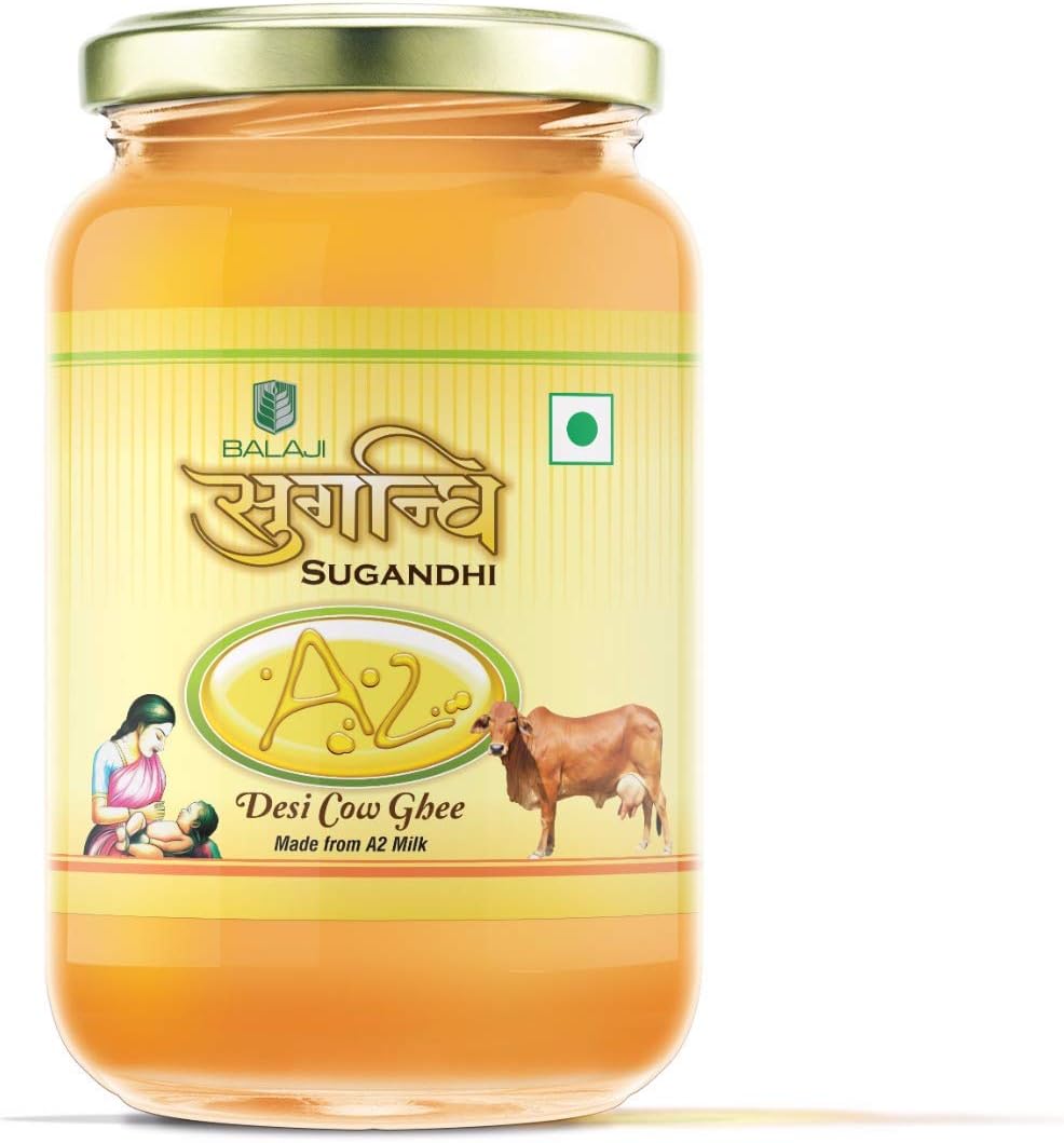 Sugandhi Organic Desi Cow Ghee Made with A2 Milk ( 500 ML ) - Bilona Method - 100% Pure and Genuine