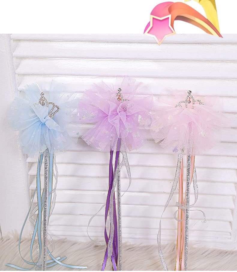 Miniatura 8 de Kit de varita mágica de hadas con borlas varita de princesa corona de encaje varitas de ángel para niñas cintas mágicas varitas serpentinas disfraz