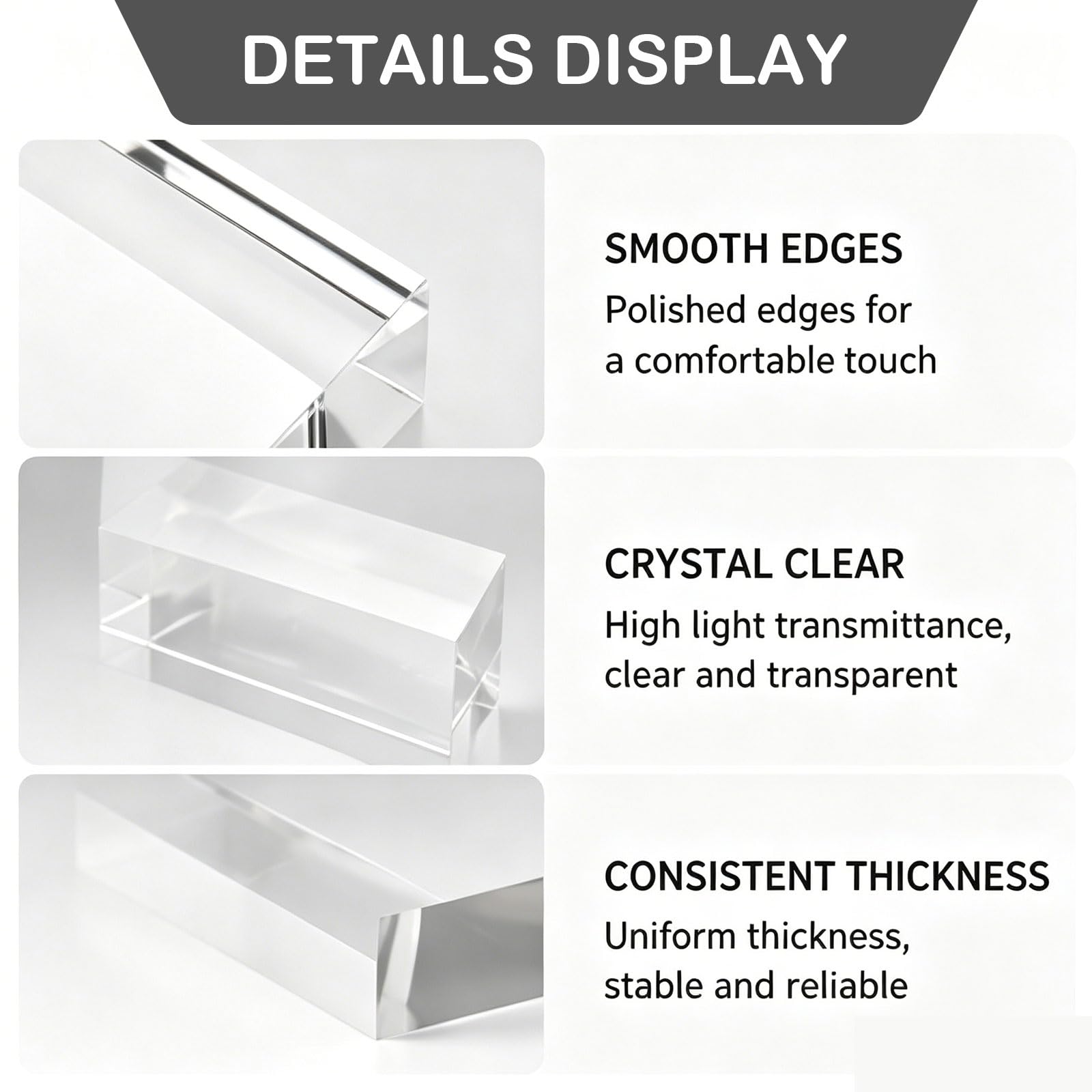 COYOUCO Acryl Galerie Display 100x300mm Transparenter Präsentationsständer für Gravur Deko und Ausstellung,30mm | hochtransparentes acryl, glanzpoliert, gravurfähig, UV Druck, galerie display, schaufenster, büro deko