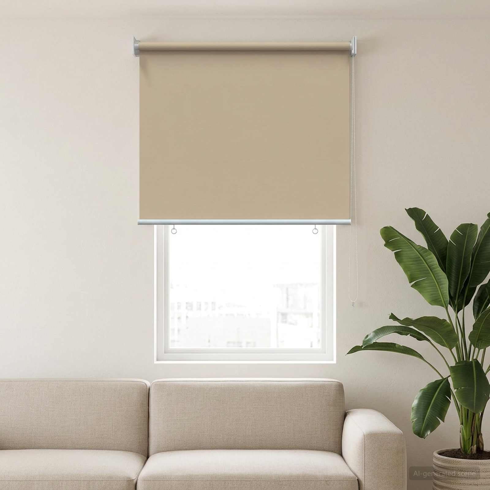 Tenda avvolgibile in poliestere, beige, per finestra | Montaggio a parete o a soffitto, controllo termico, privacy, resistente ai raggi UV, catena sinistra o destra
